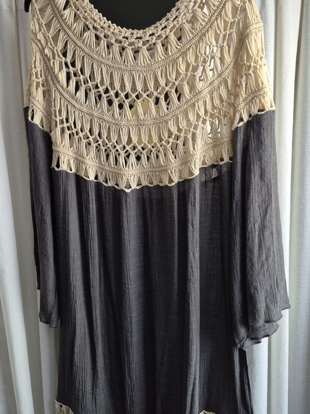 Velzera Cream Crochet Yoke Tunic with Charcoal Body
